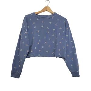 Colsie | Raw Hem Cropped Floral Pattern Sweatshirt